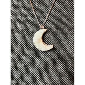 White Druzy Quartz Crescent Moon Necklace Stainless Steel Silver Tone Celestial
